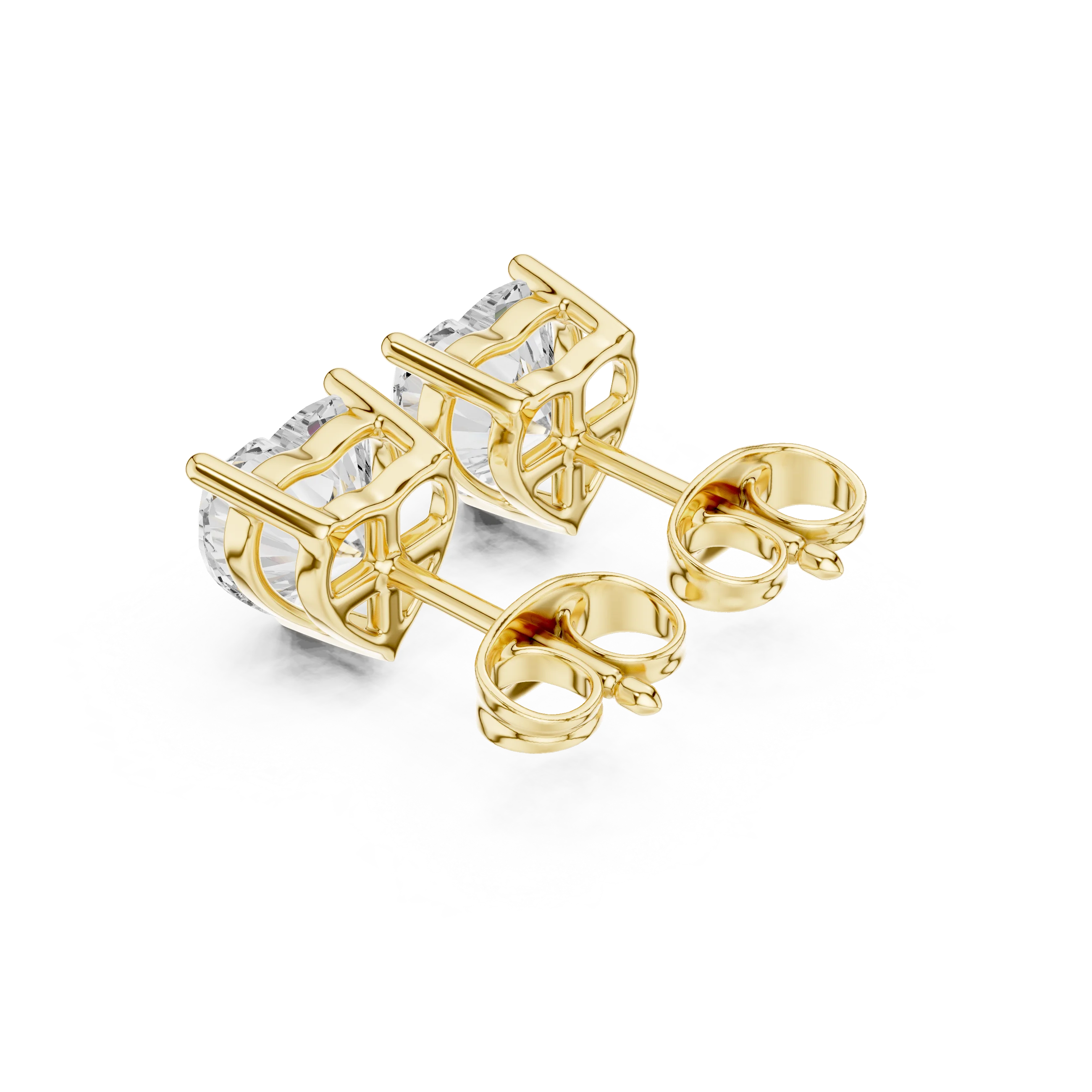 Heart cut lab grown diamond stud earrings in yellow gold back side view by Diamonds for Everyone Australia