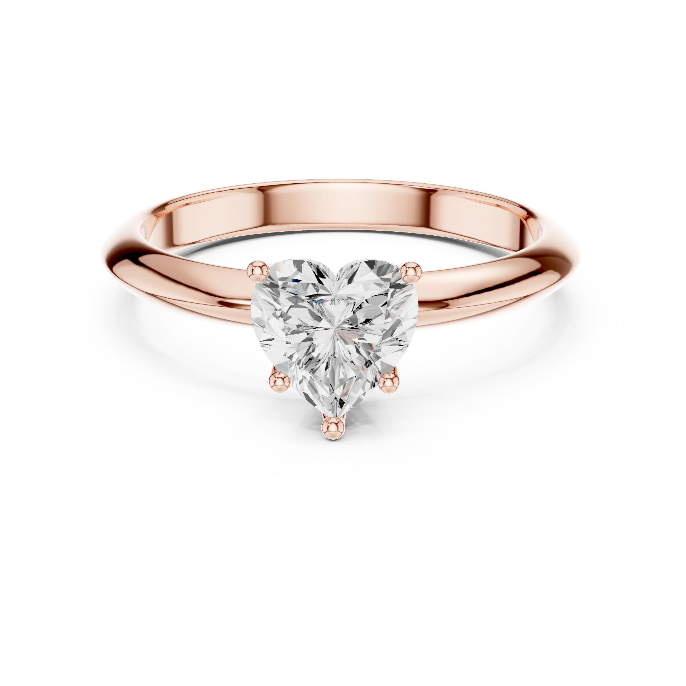 Lab-grown heart shape diamond solitaire ring in rose gold, soft tone top view