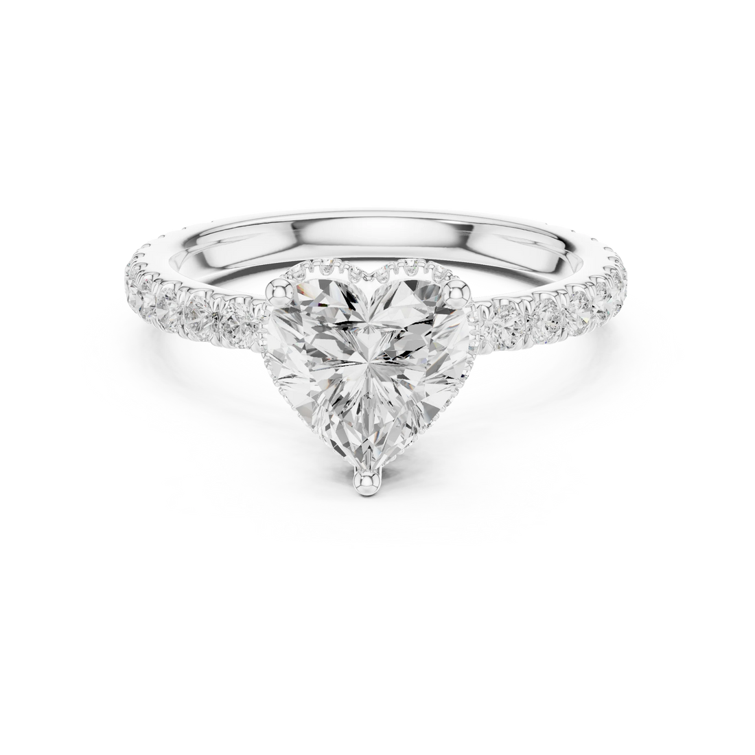 Heart hidden halo ring in white gold with pave diamond band and lab-grown diamond – Australia