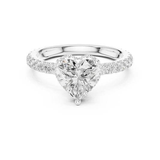 Heart hidden halo ring in white gold with pave diamond band and lab-grown diamond – Australia