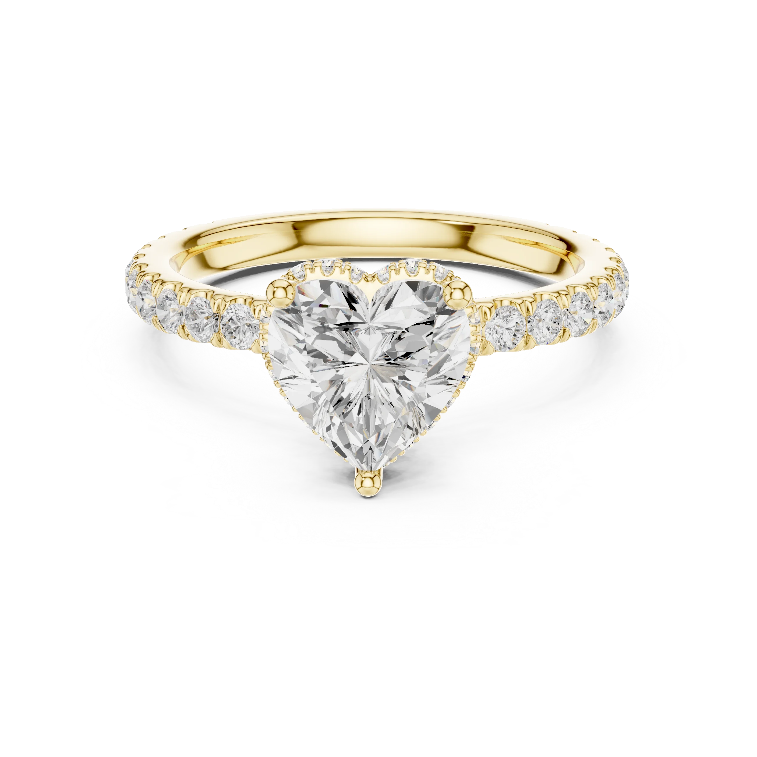 Heart hidden halo ring in yellow gold with pave diamond band and lab-grown diamond – Australia