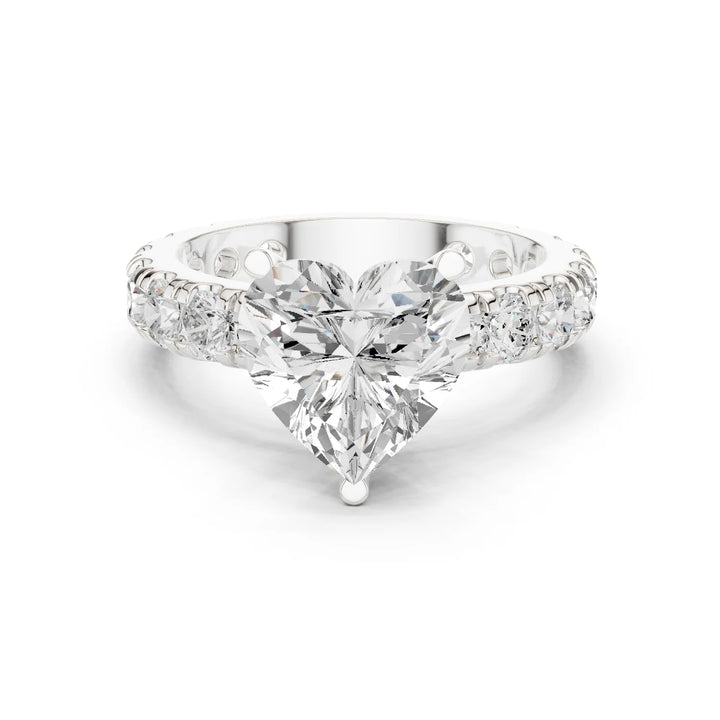 Heart solitaire ring in white gold with pave band and lab-grown diamond – Australia