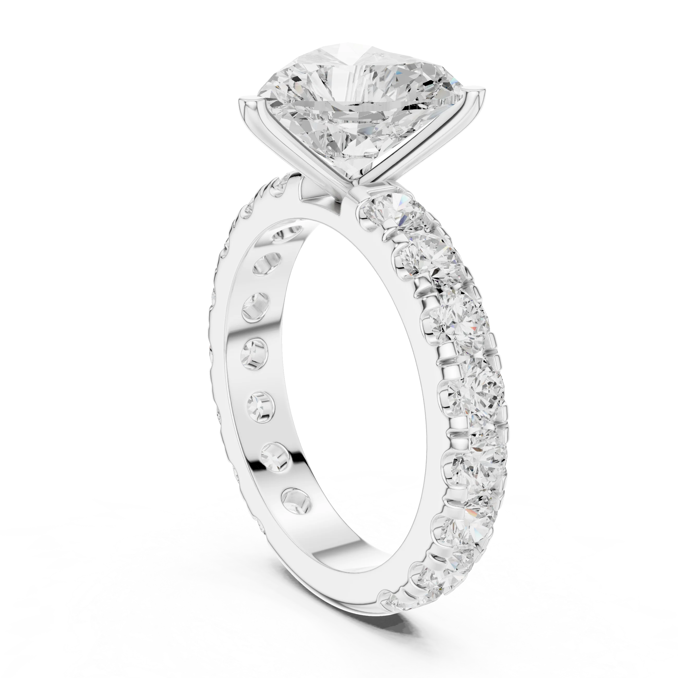 Back side view of white gold heart solitaire ring with pave band and lab-grown diamond – Australia