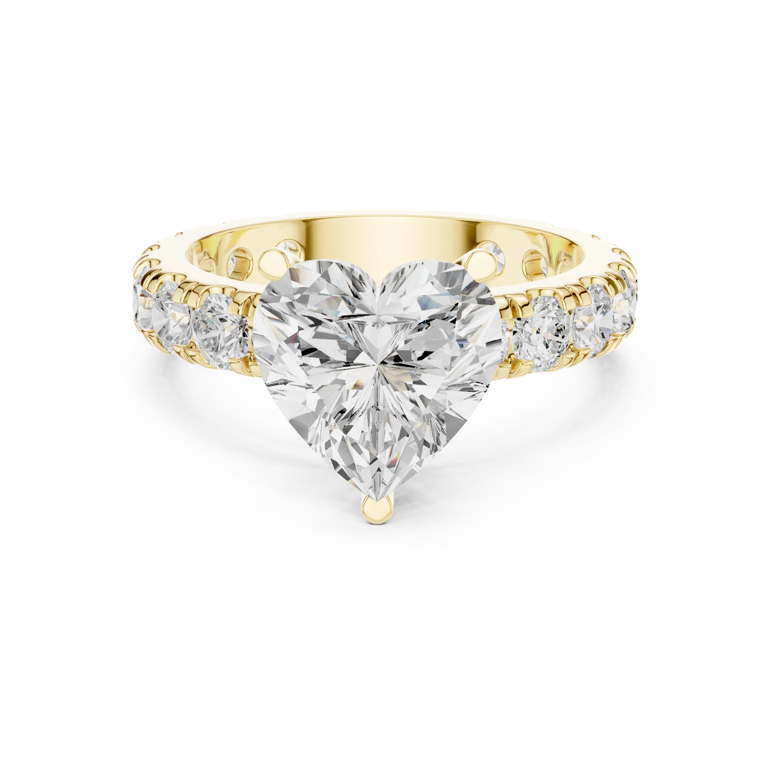 Heart solitaire ring in yellow gold with pave band and lab-grown diamond – Australia