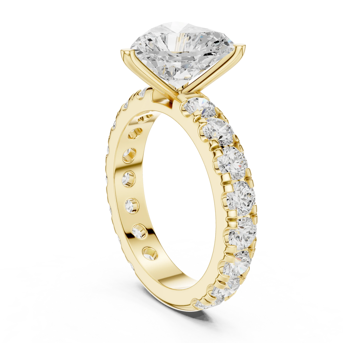 Back side view of yellow gold heart solitaire ring with pave band and lab-grown diamond – Australia