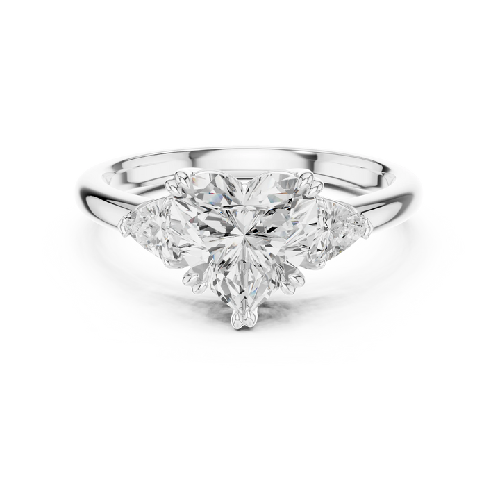 Heart three-stone ring in white gold with half-moon side stones and lab-grown diamond – Australia