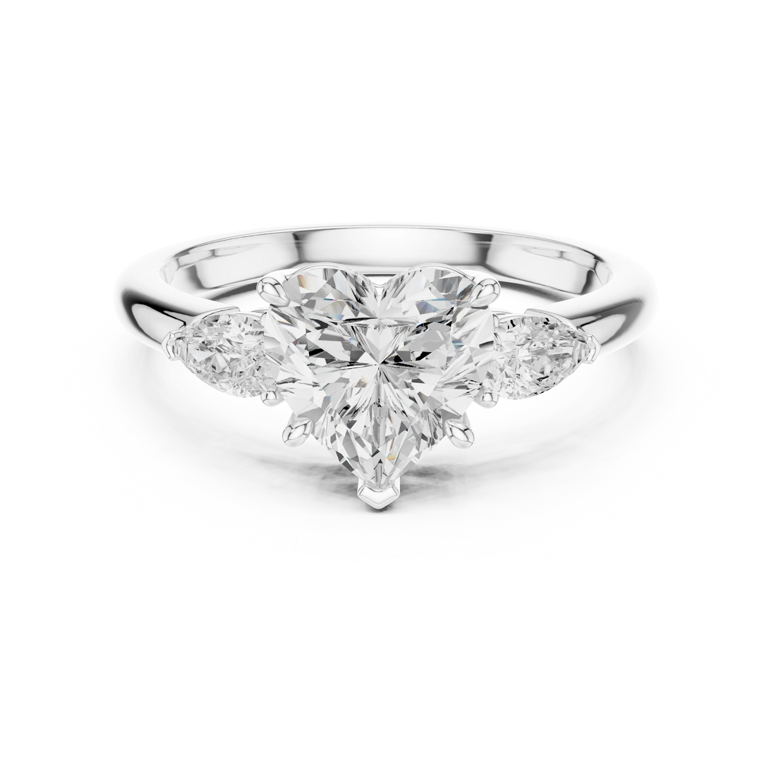 Heart three-stone ring in white gold with pear side stones and lab-grown diamond – Australia