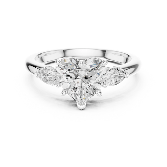 Heart three-stone ring in white gold with pear side stones and lab-grown diamond – Australia