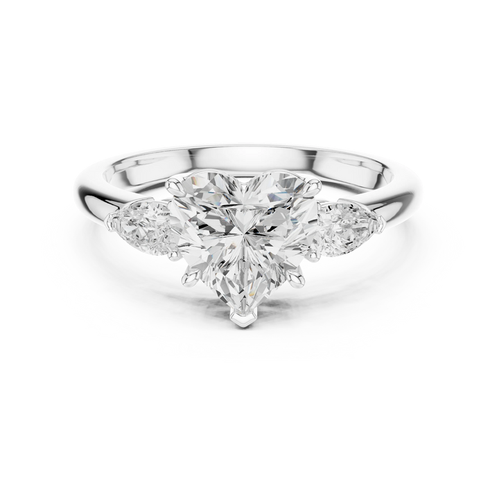 Heart three-stone ring in white gold with pear side stones and lab-grown diamond – Australia