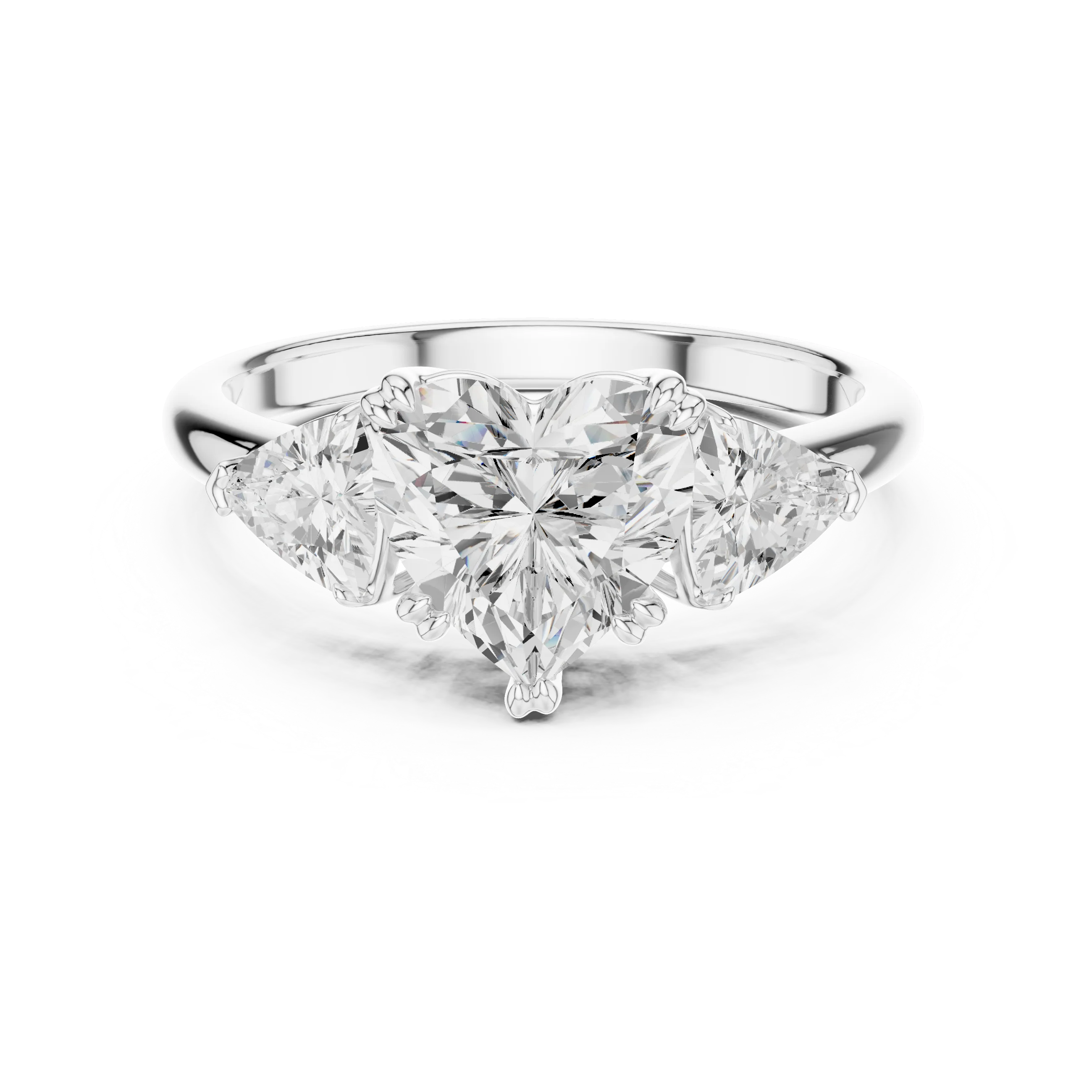 Heart three-stone ring in white gold with trillion cut side stones and lab-grown diamond – Australia