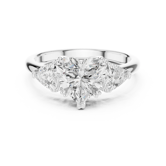 Heart three-stone ring in white gold with trillion cut side stones and lab-grown diamond – Australia