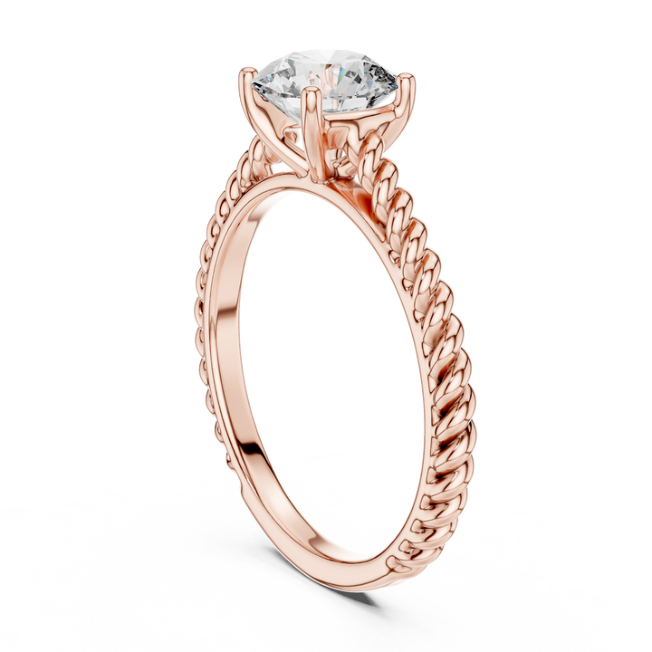 Vintage Rope Band Solitaire Diamond Ring