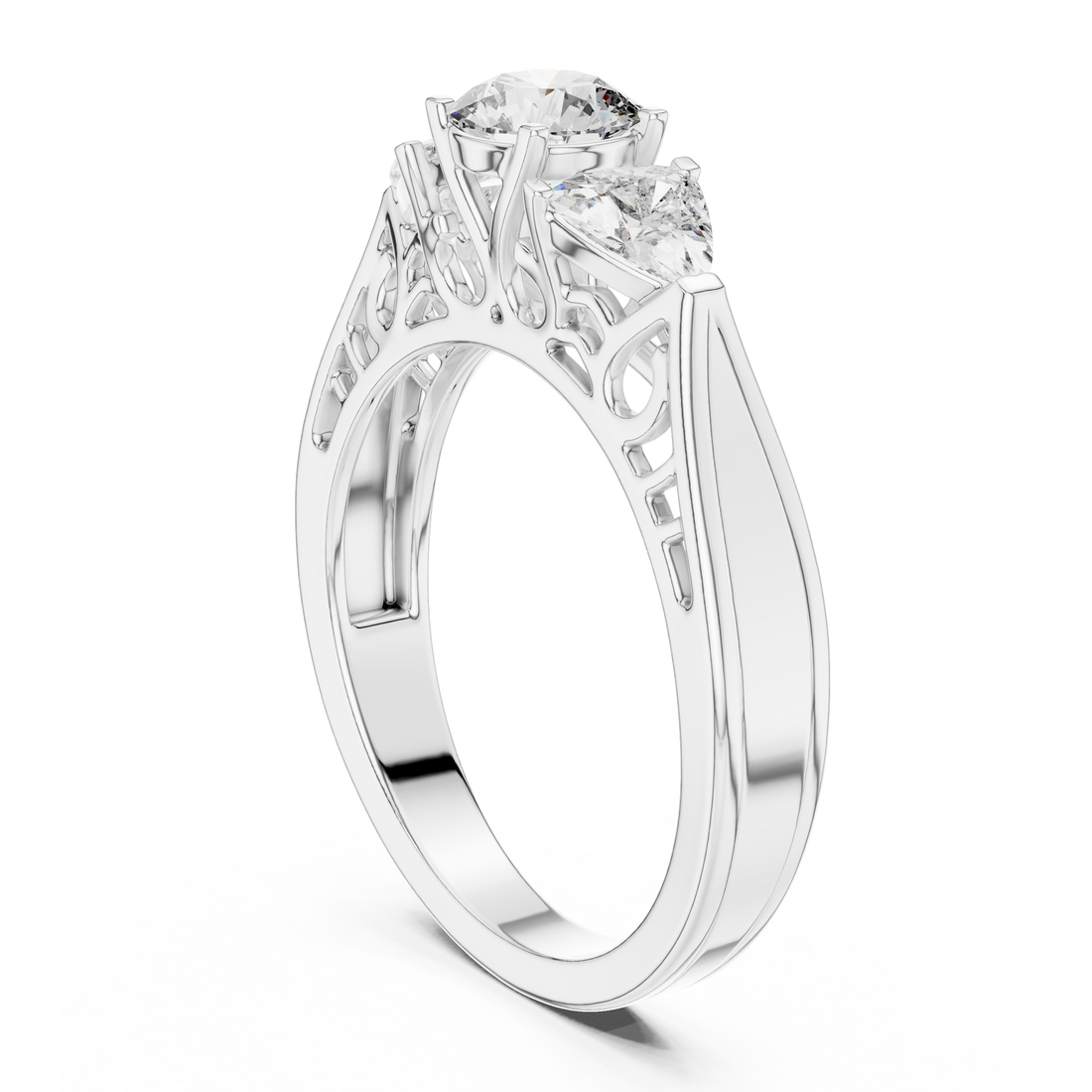Three-Stone Diamond Ring with Filigree Detailing