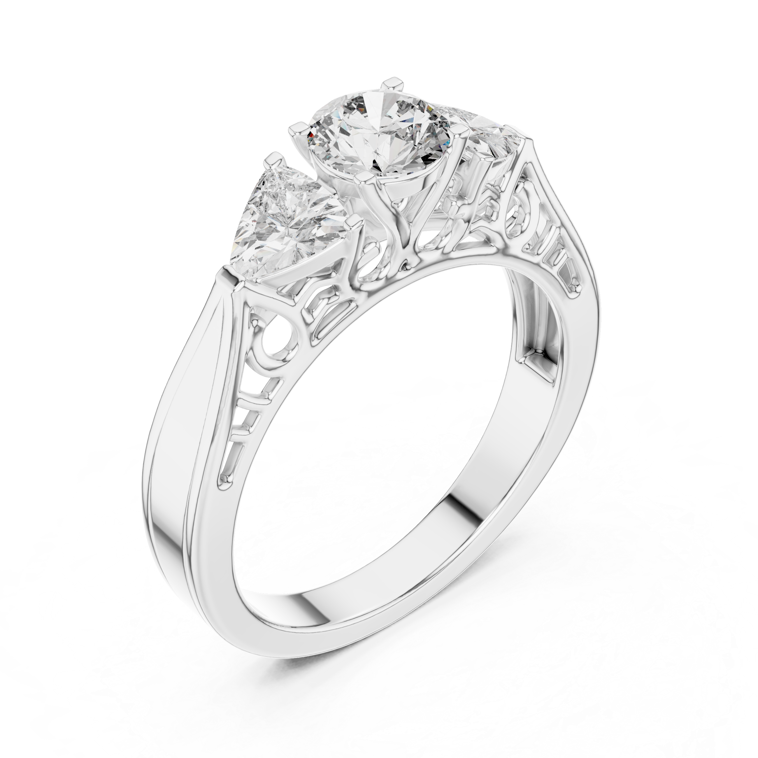 Three-Stone Diamond Ring with Filigree Detailing