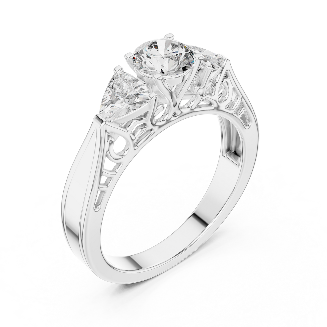 Three-Stone Diamond Ring with Filigree Detailing