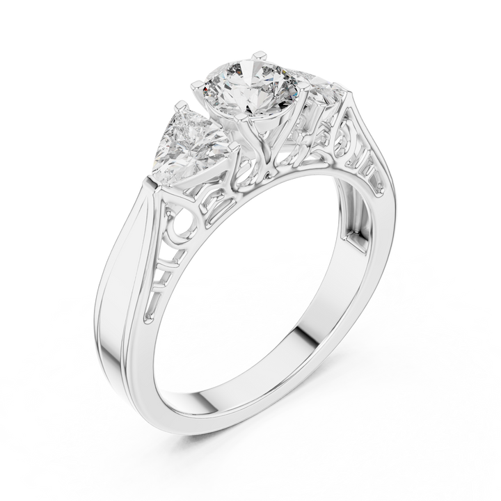 Three-Stone Diamond Ring with Filigree Detailing