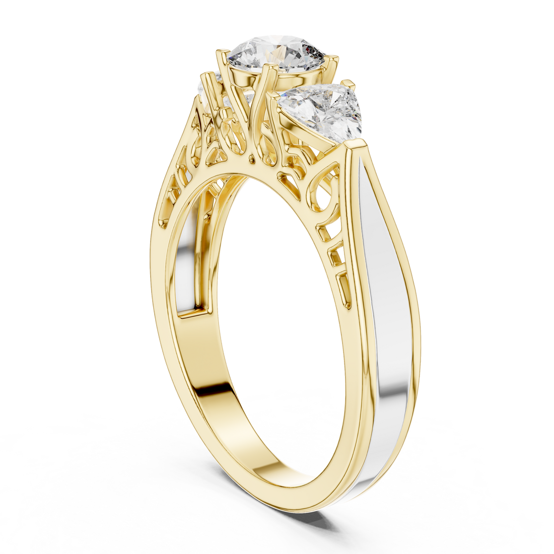 Three-Stone Diamond Ring with Filigree Detailing