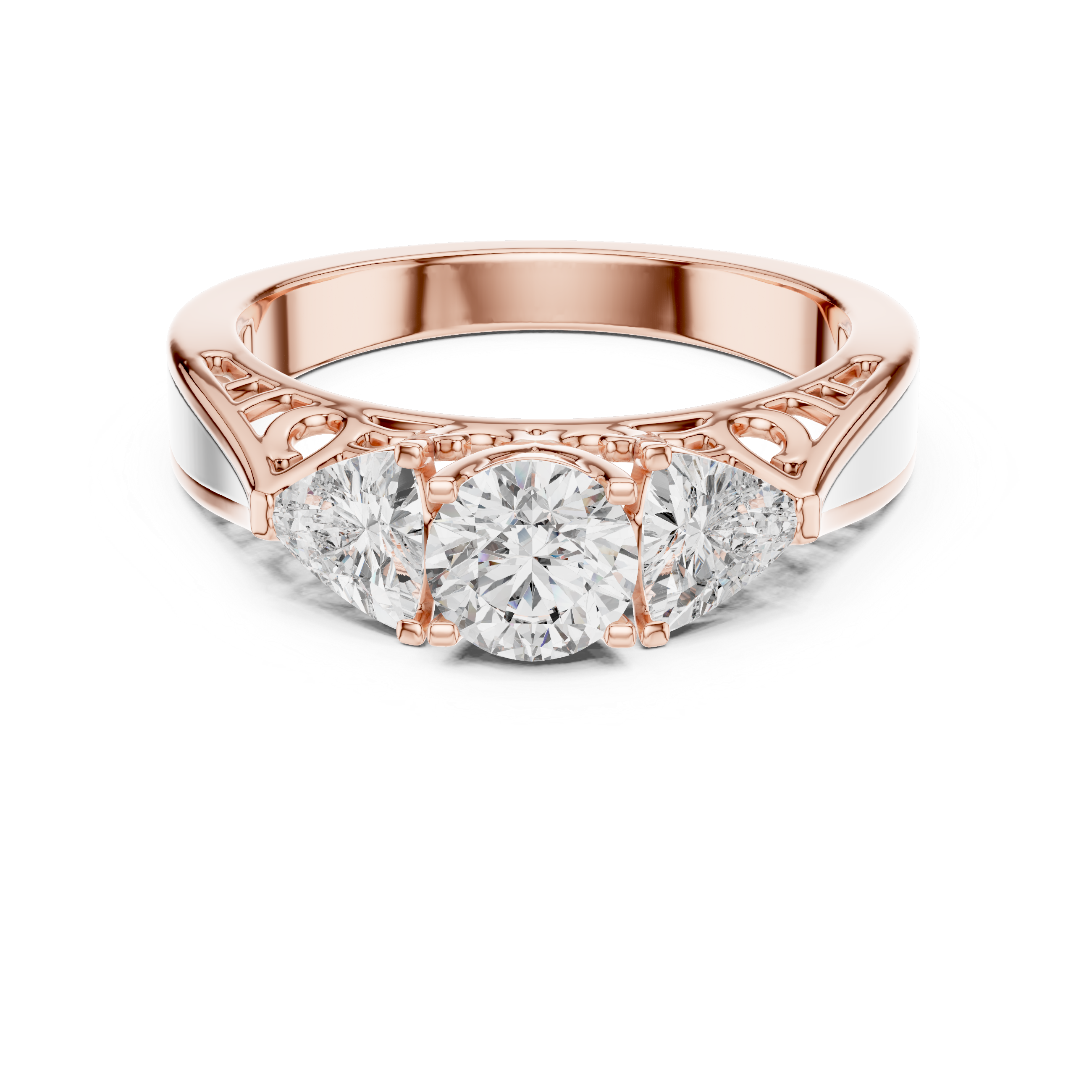 Three-Stone Diamond Ring with Filigree Detailing