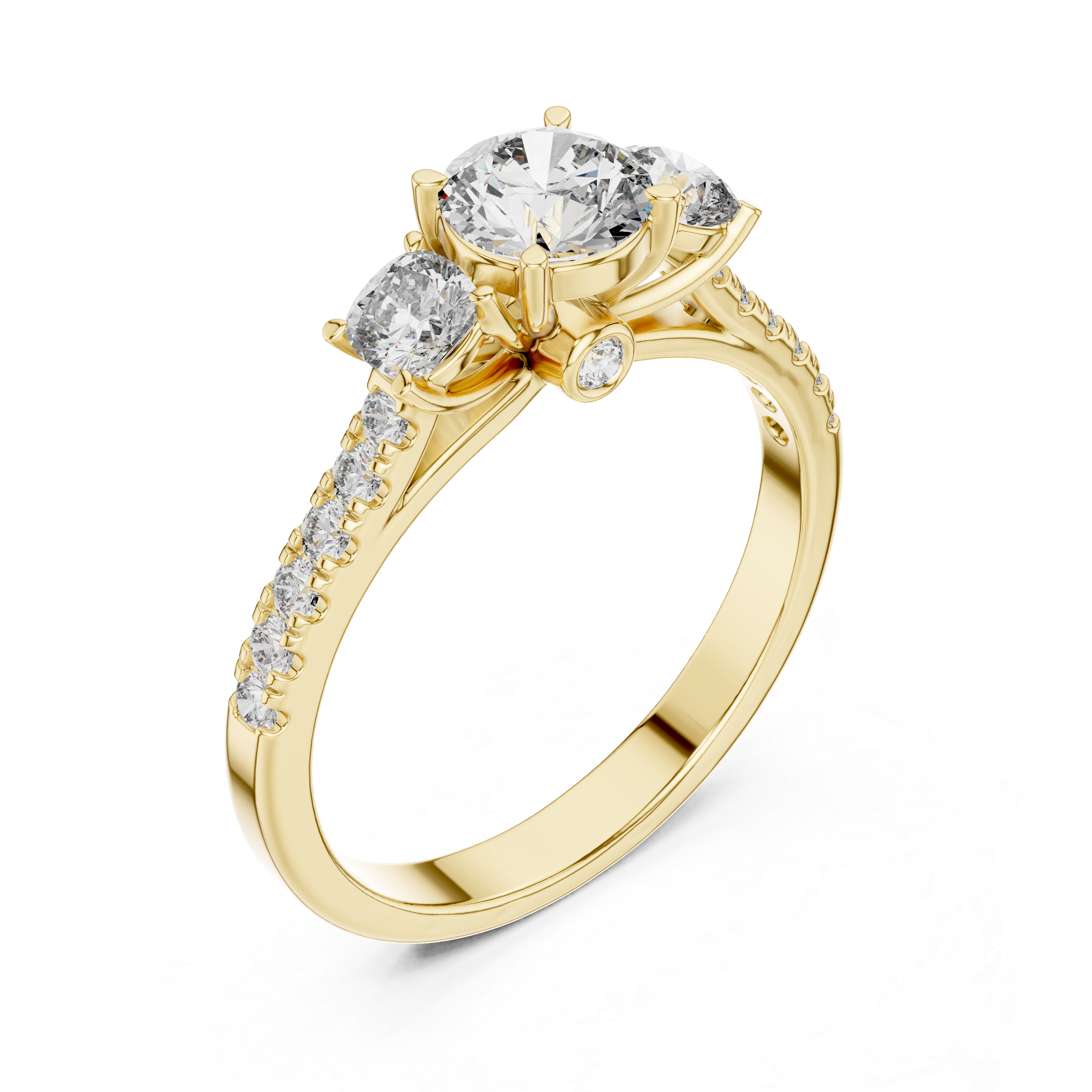 Classic Three-Stone Diamond Ring with Pavé Band