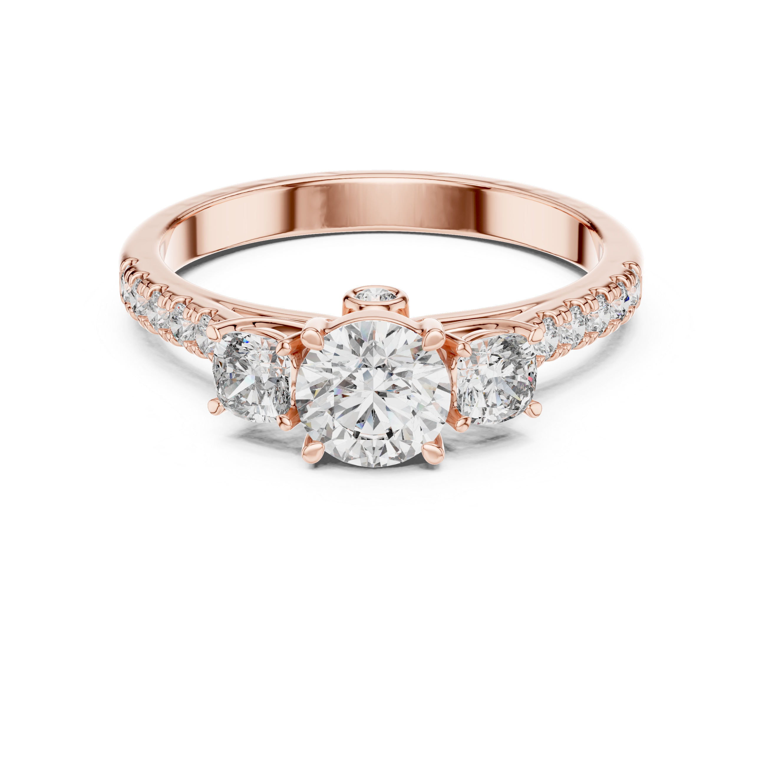 Classic Three-Stone Diamond Ring with Pavé Band