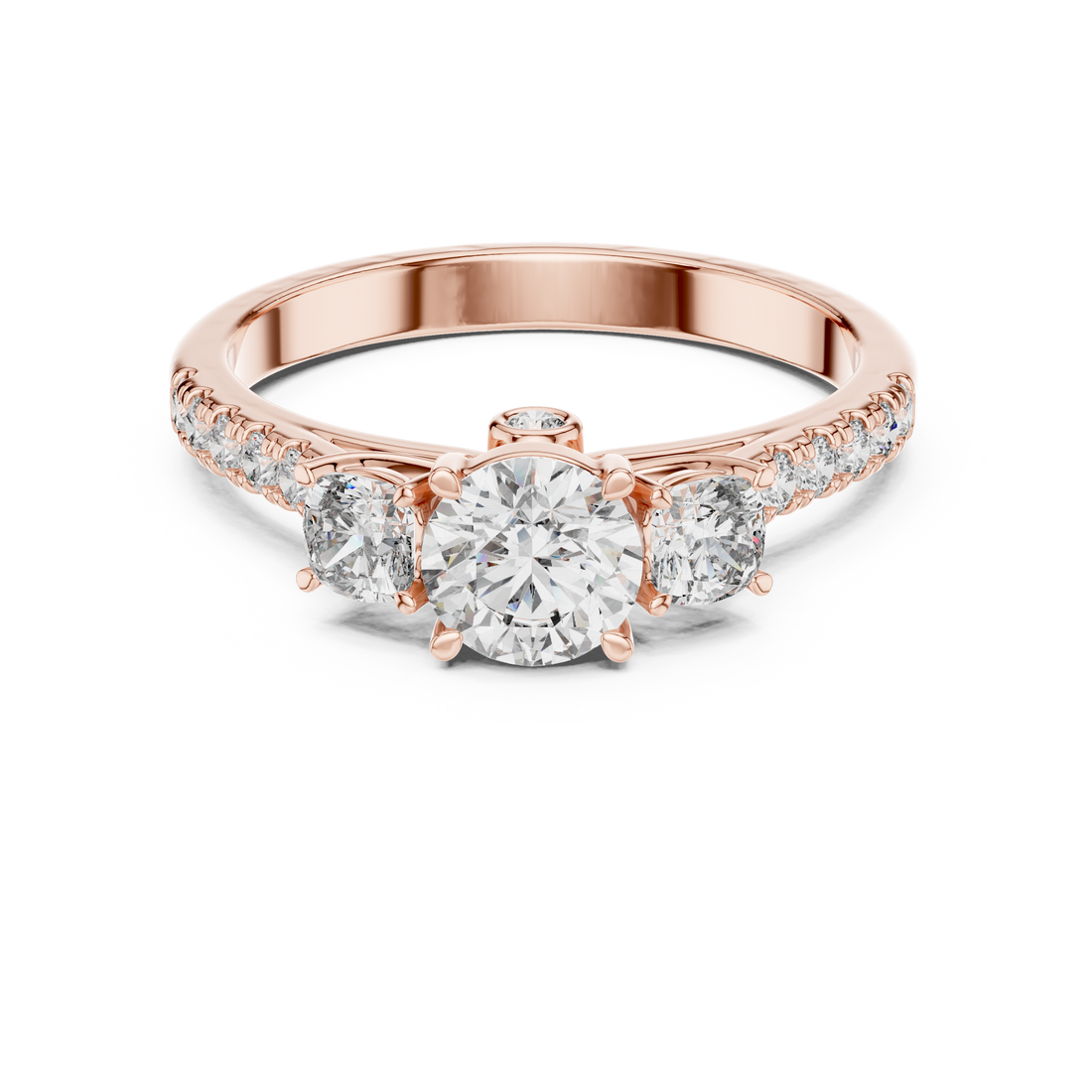 Classic Three-Stone Diamond Ring with Pavé Band