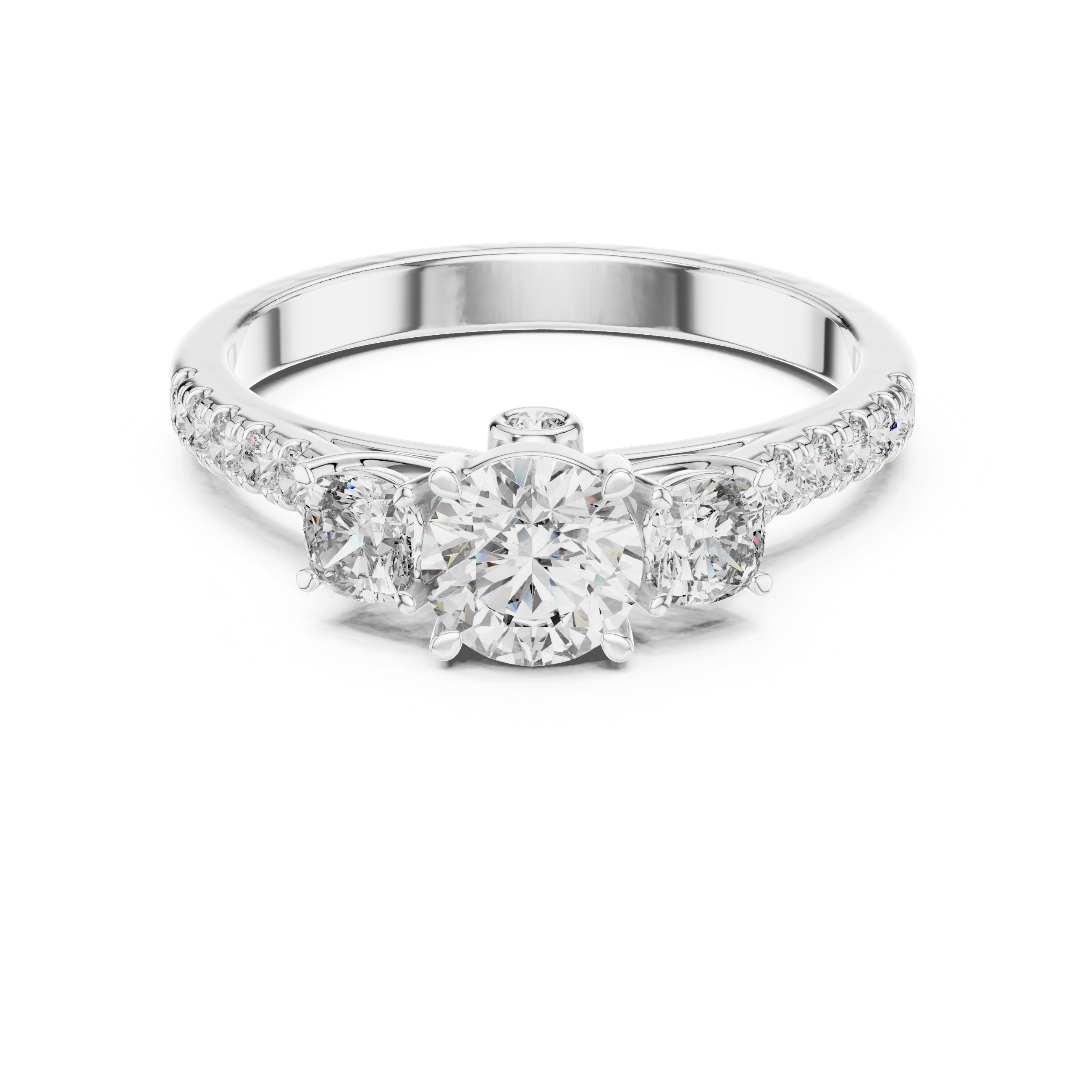 Classic Three-Stone Diamond Ring with Pavé Band