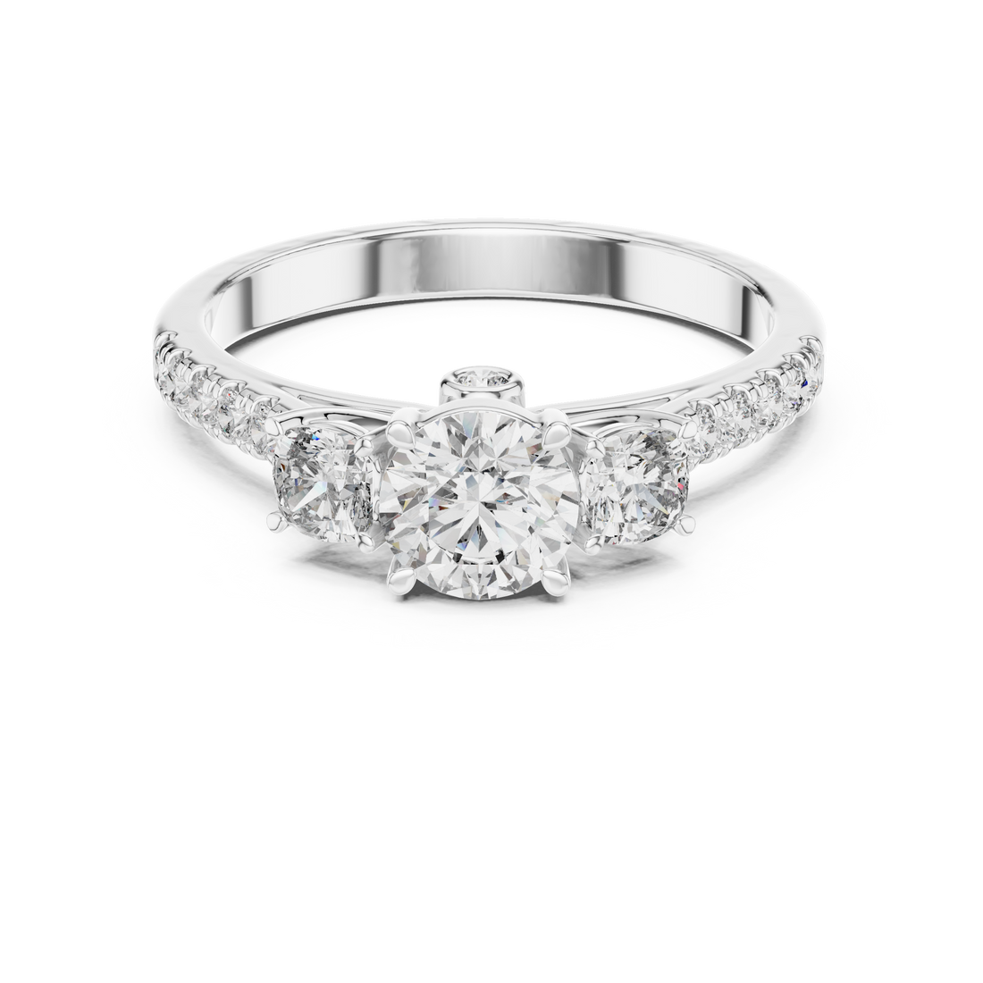 Classic Three-Stone Diamond Ring with Pavé Band
