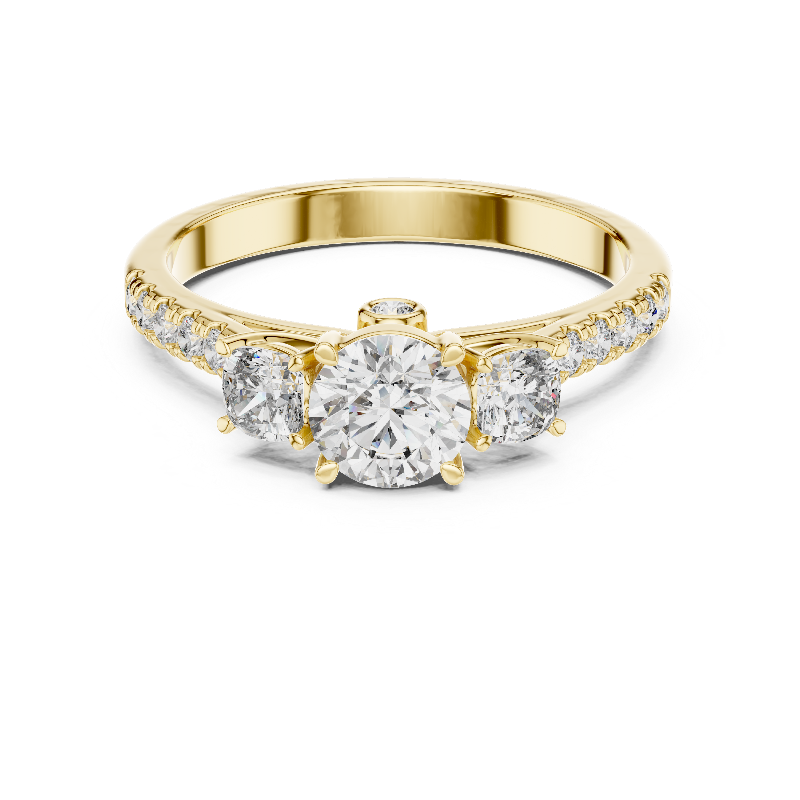 Classic Three-Stone Diamond Ring with Pavé Band