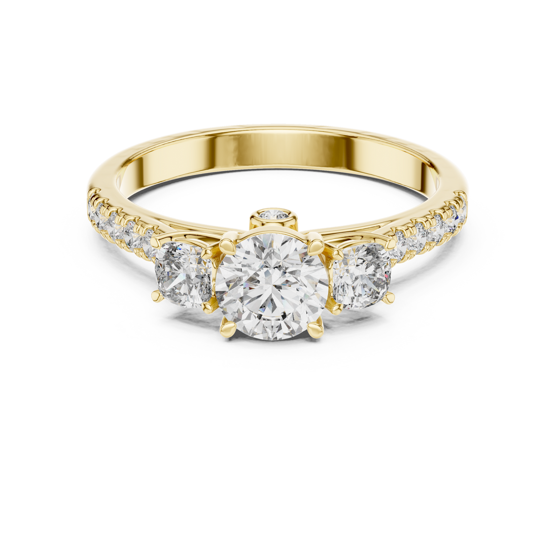 Classic Three-Stone Diamond Ring with Pavé Band