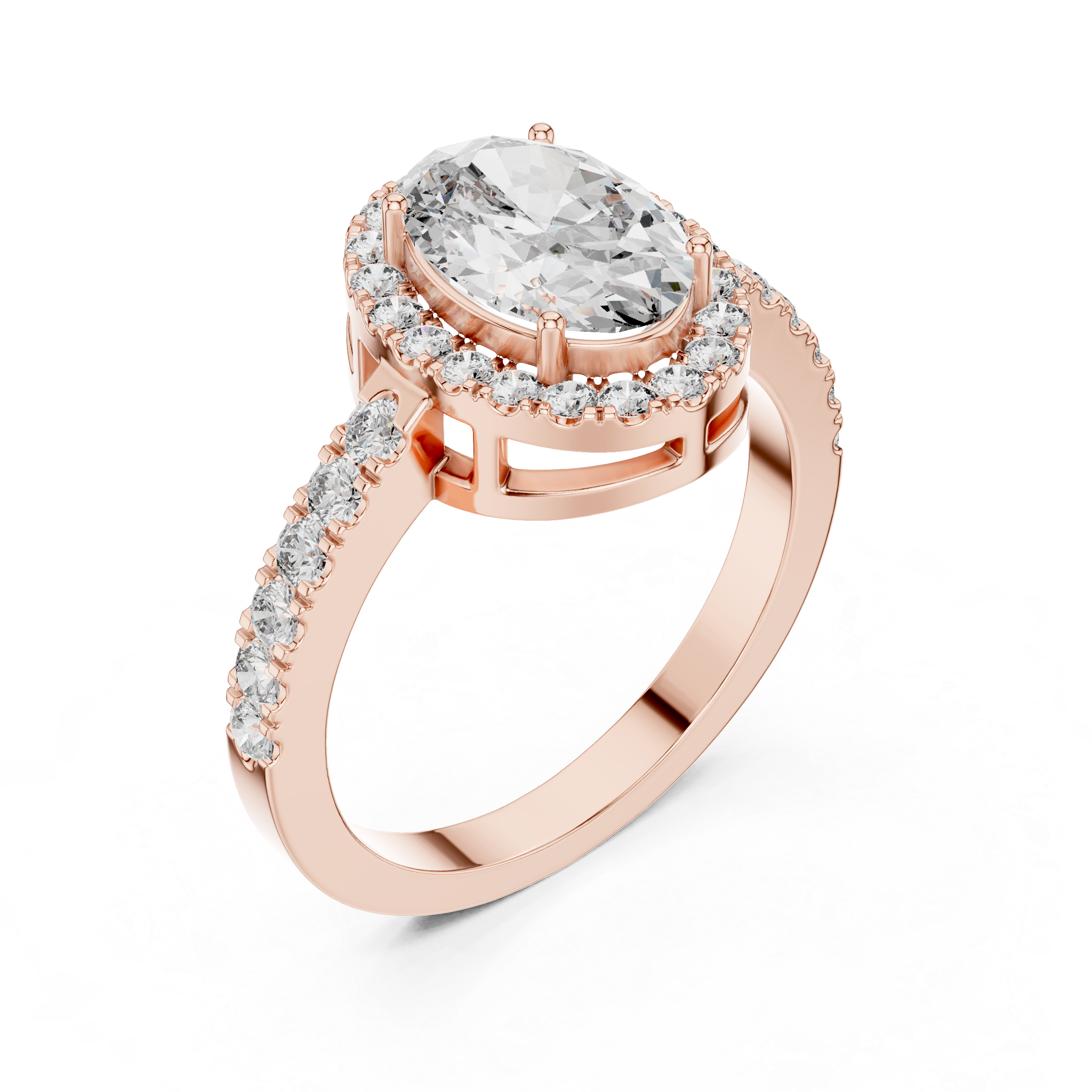 Oval Halo Diamond Engagement Ring with Pavé Band