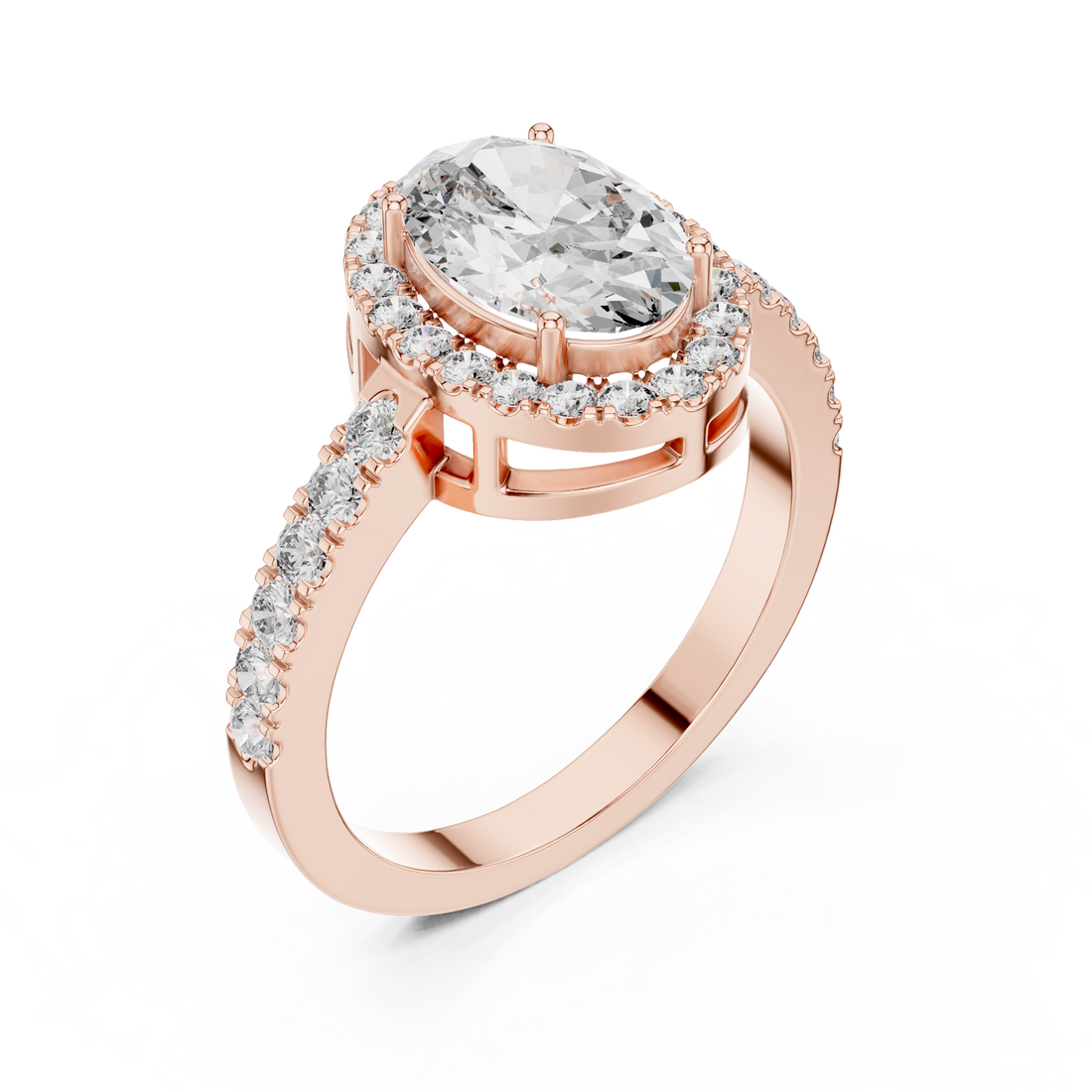 Oval Halo Diamond Engagement Ring with Pavé Band