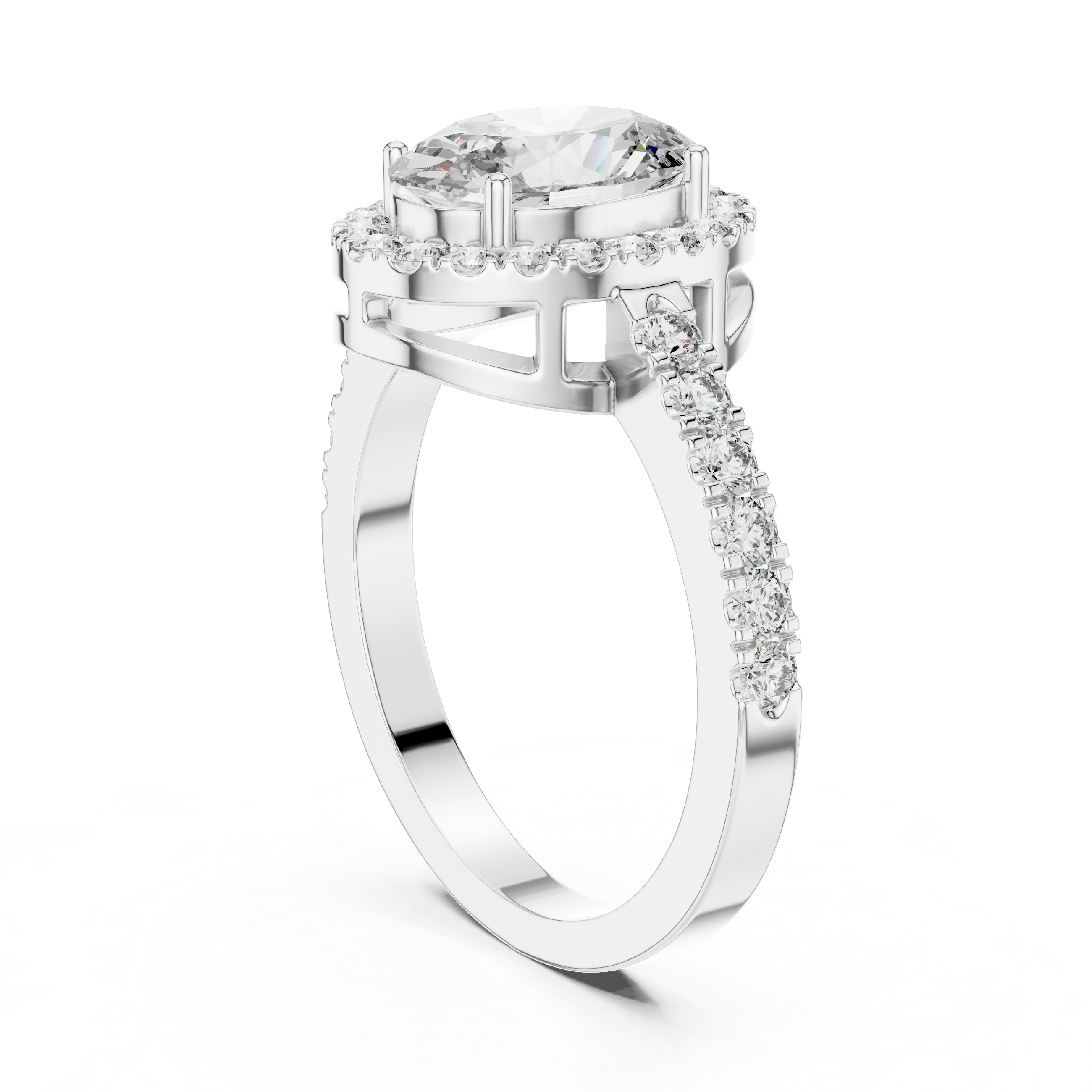 Oval Halo Diamond Engagement Ring with Pavé Band