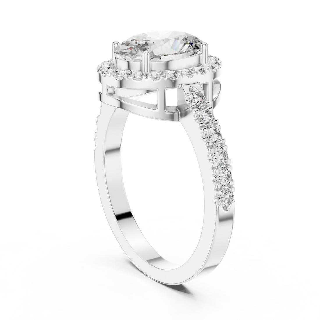 Oval Halo Diamond Engagement Ring with Pavé Band