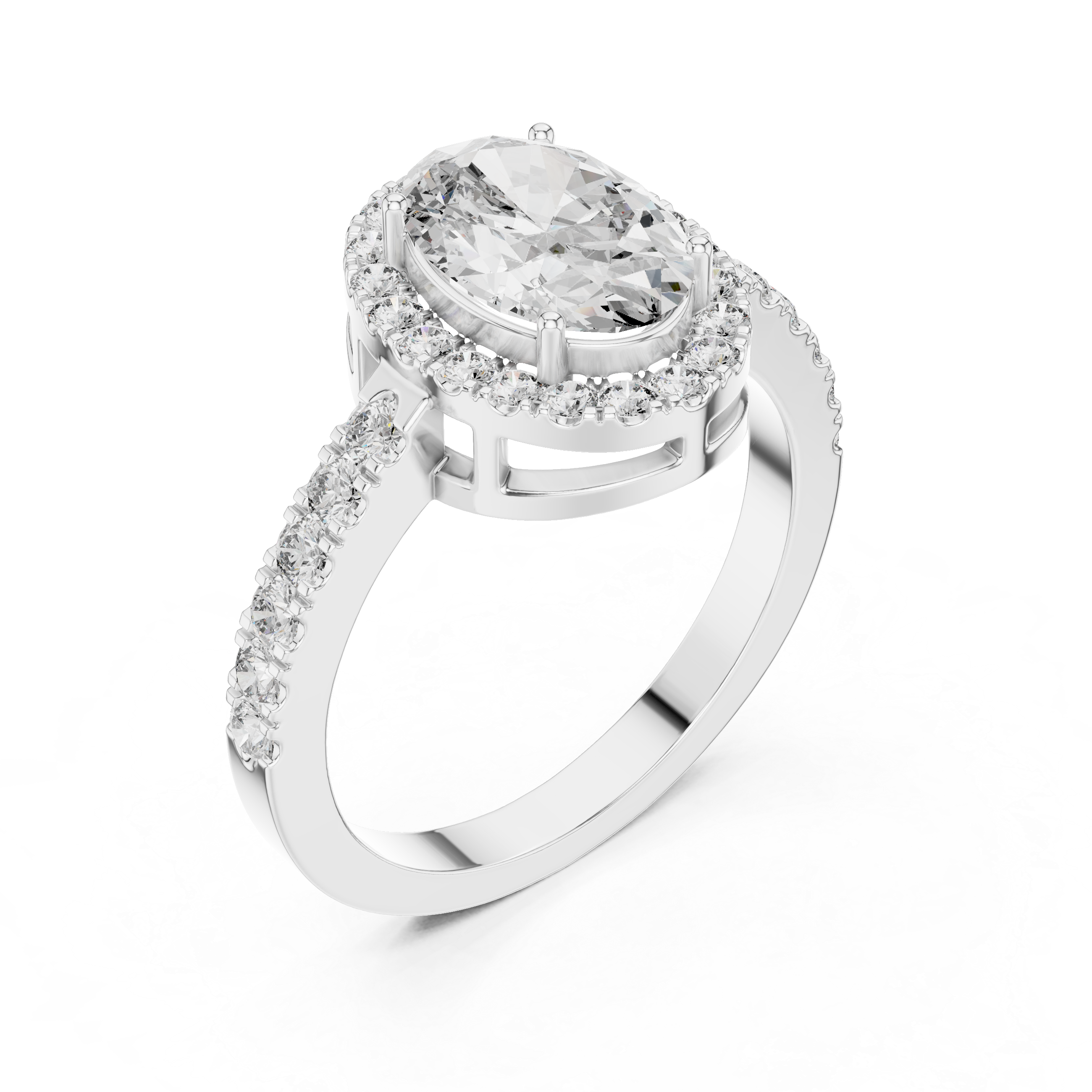 Oval Halo Diamond Engagement Ring with Pavé Band