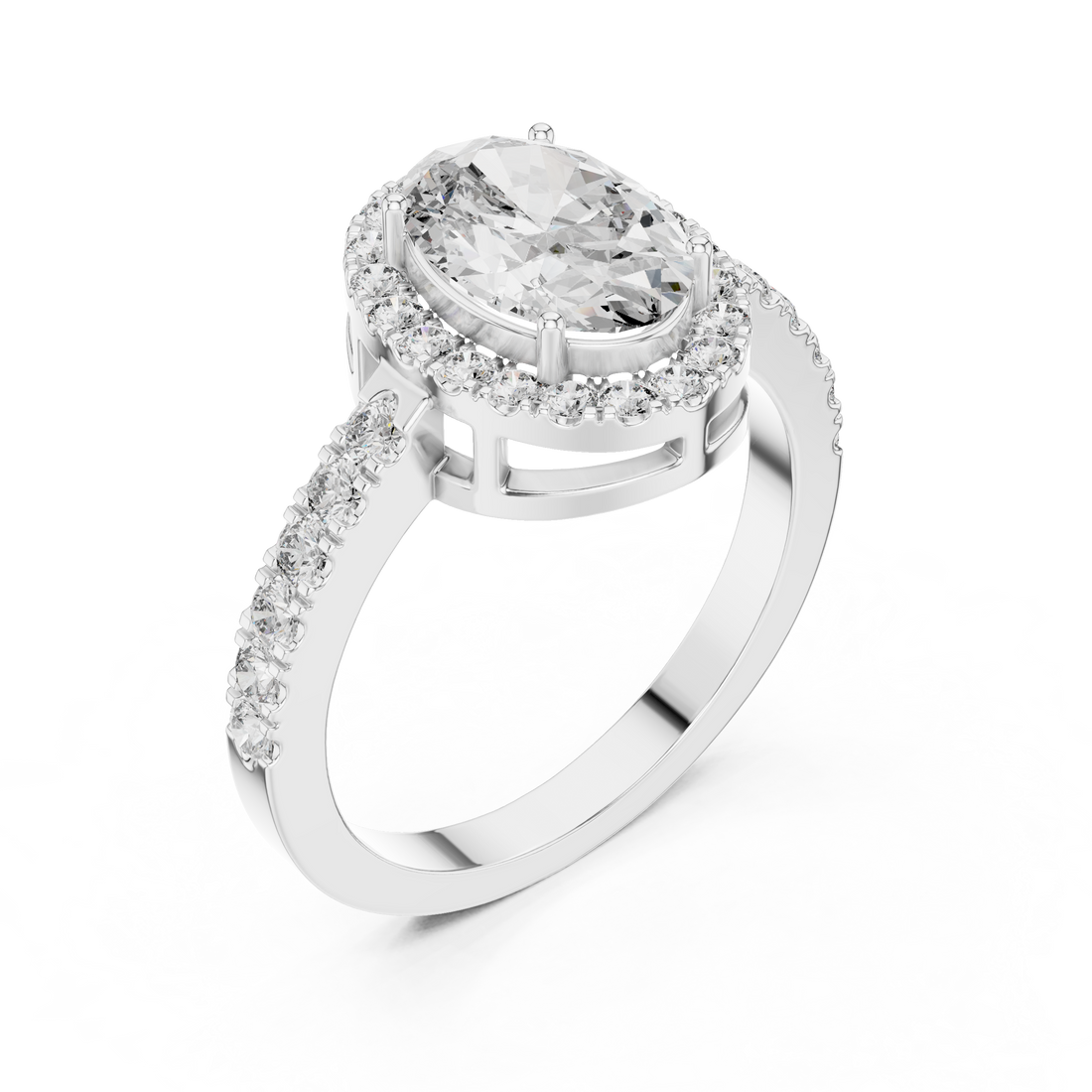 Oval Halo Diamond Engagement Ring with Pavé Band