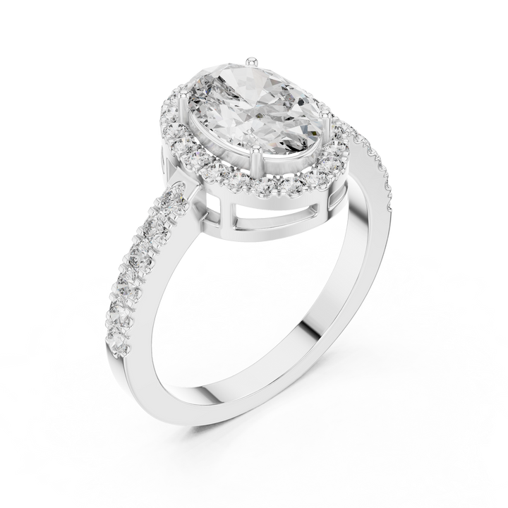 Oval Halo Diamond Engagement Ring with Pavé Band
