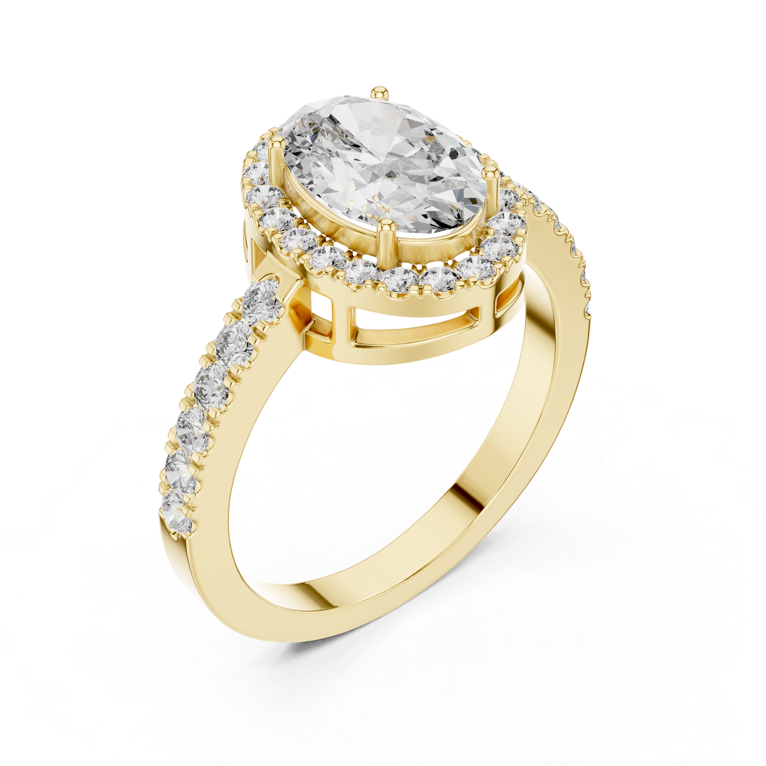 Oval Halo Diamond Engagement Ring with Pavé Band