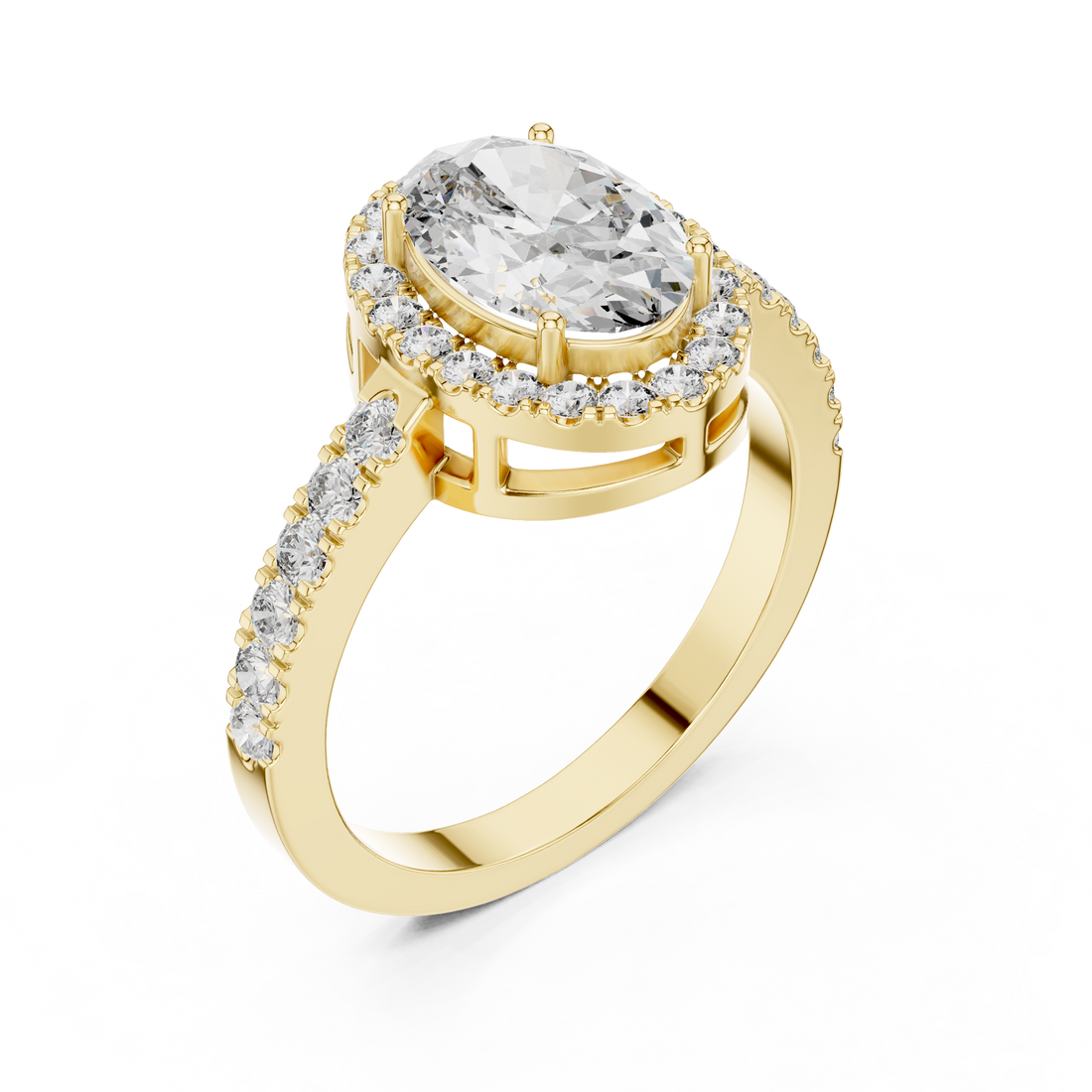 Oval Halo Diamond Engagement Ring with Pavé Band
