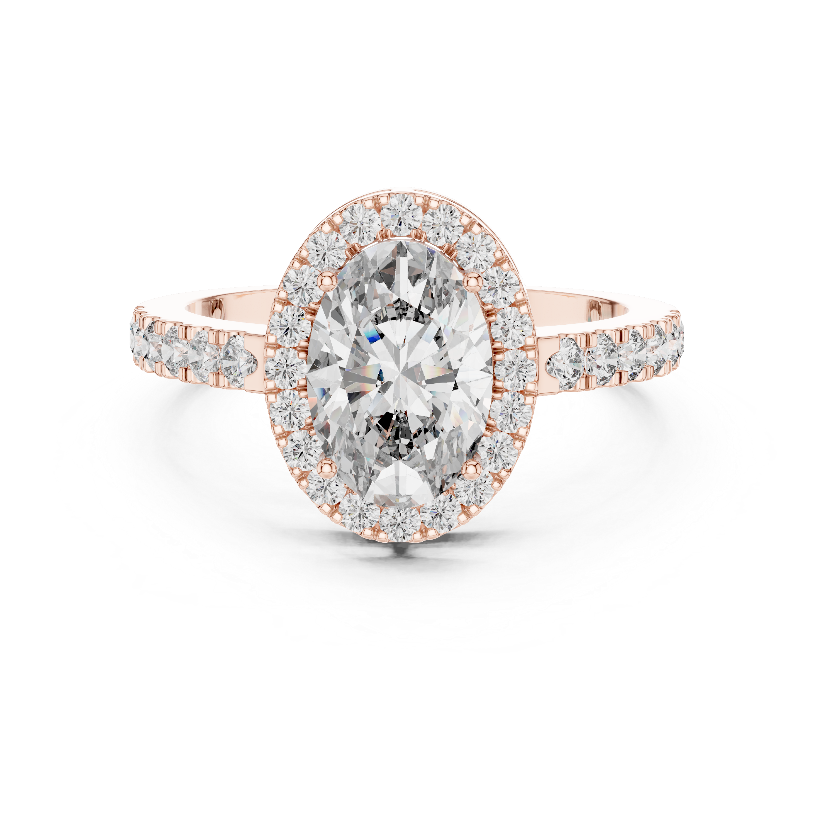 Oval Halo Diamond Engagement Ring with Pavé Band
