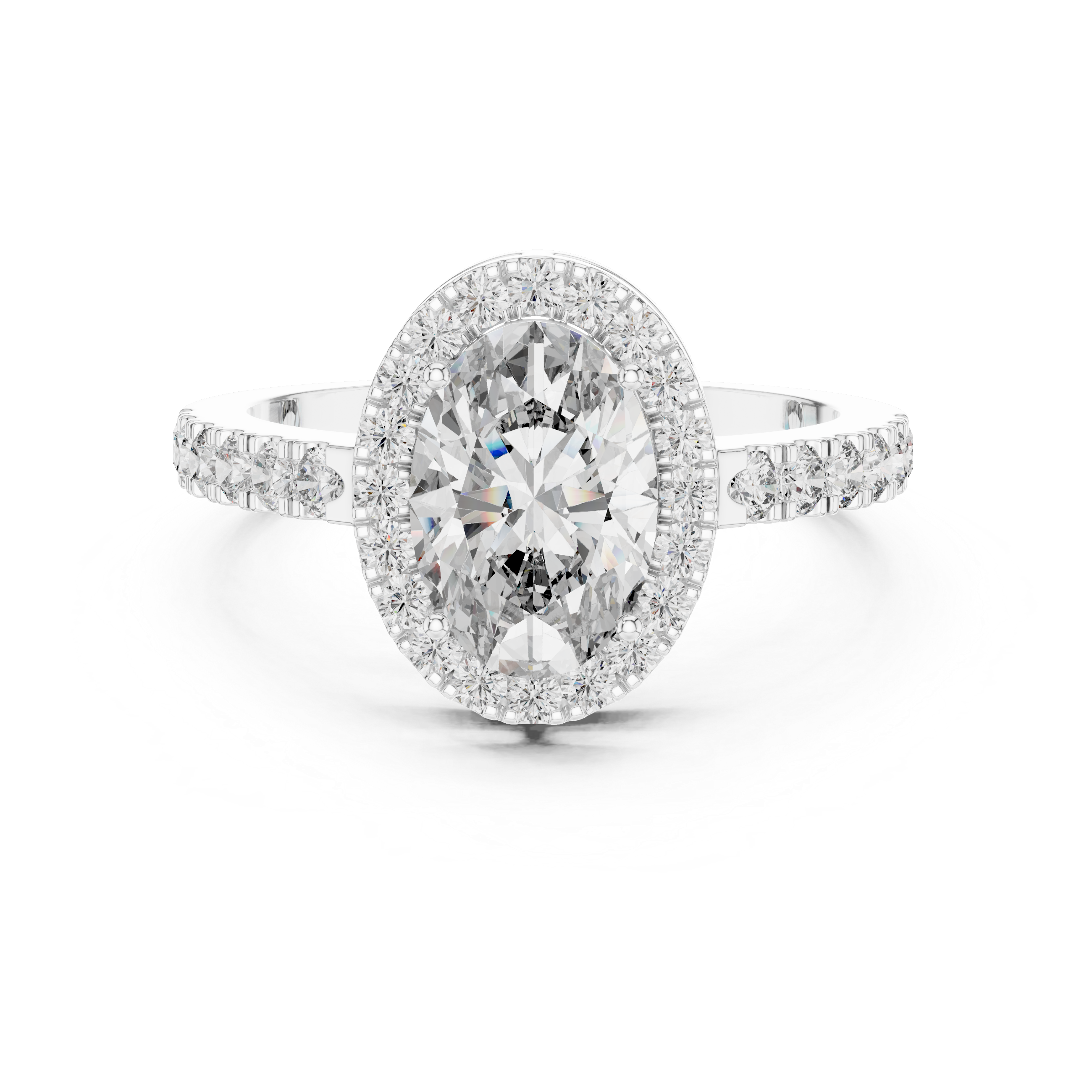 Oval Halo Diamond Engagement Ring with Pavé Band