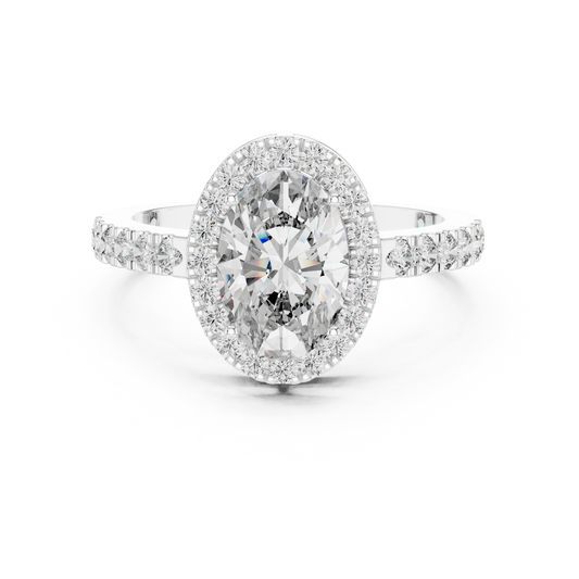 Oval Halo Diamond Engagement Ring with Pavé Band