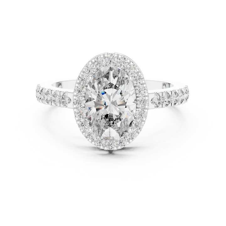Oval Halo Diamond Engagement Ring with Pavé Band