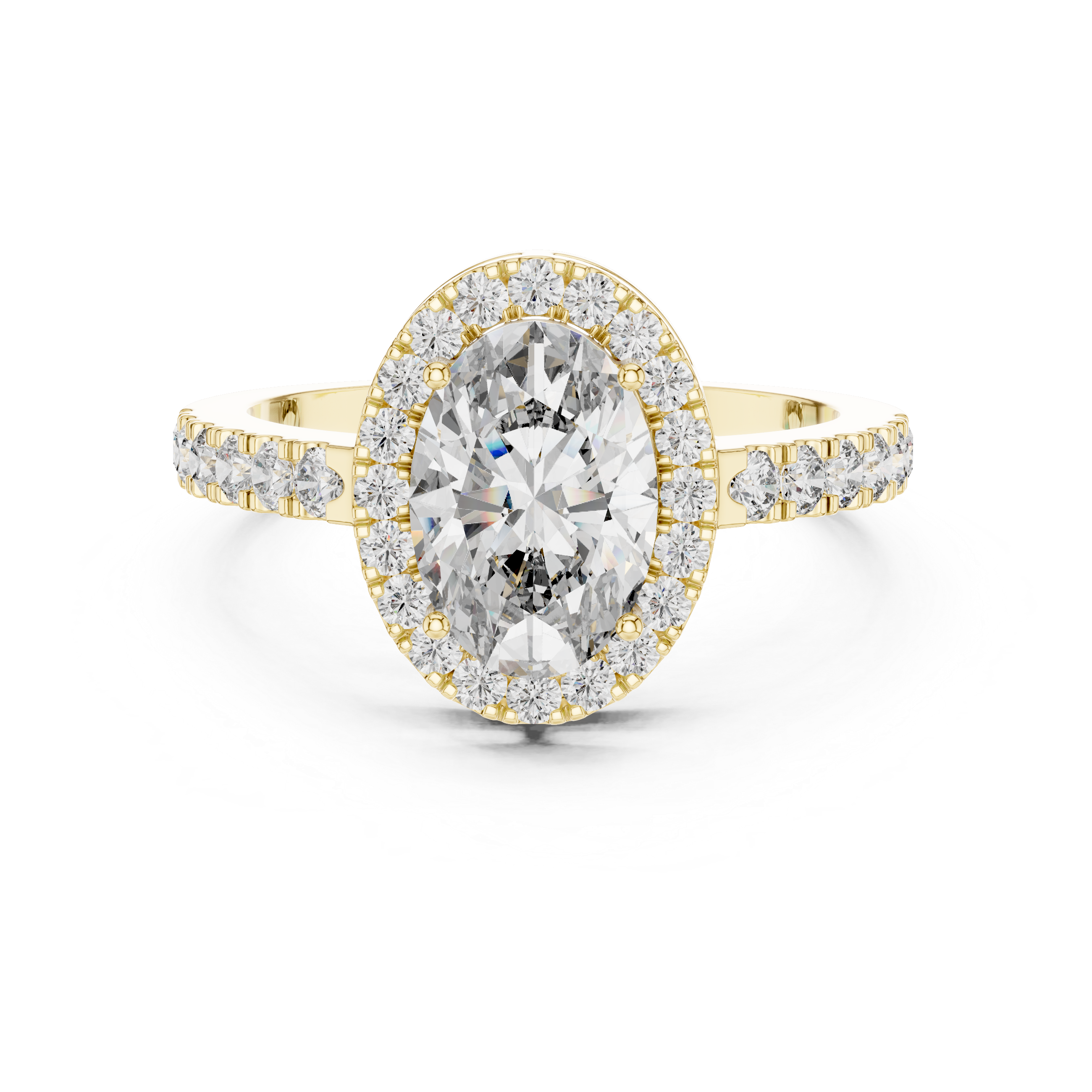 Oval Halo Diamond Engagement Ring with Pavé Band
