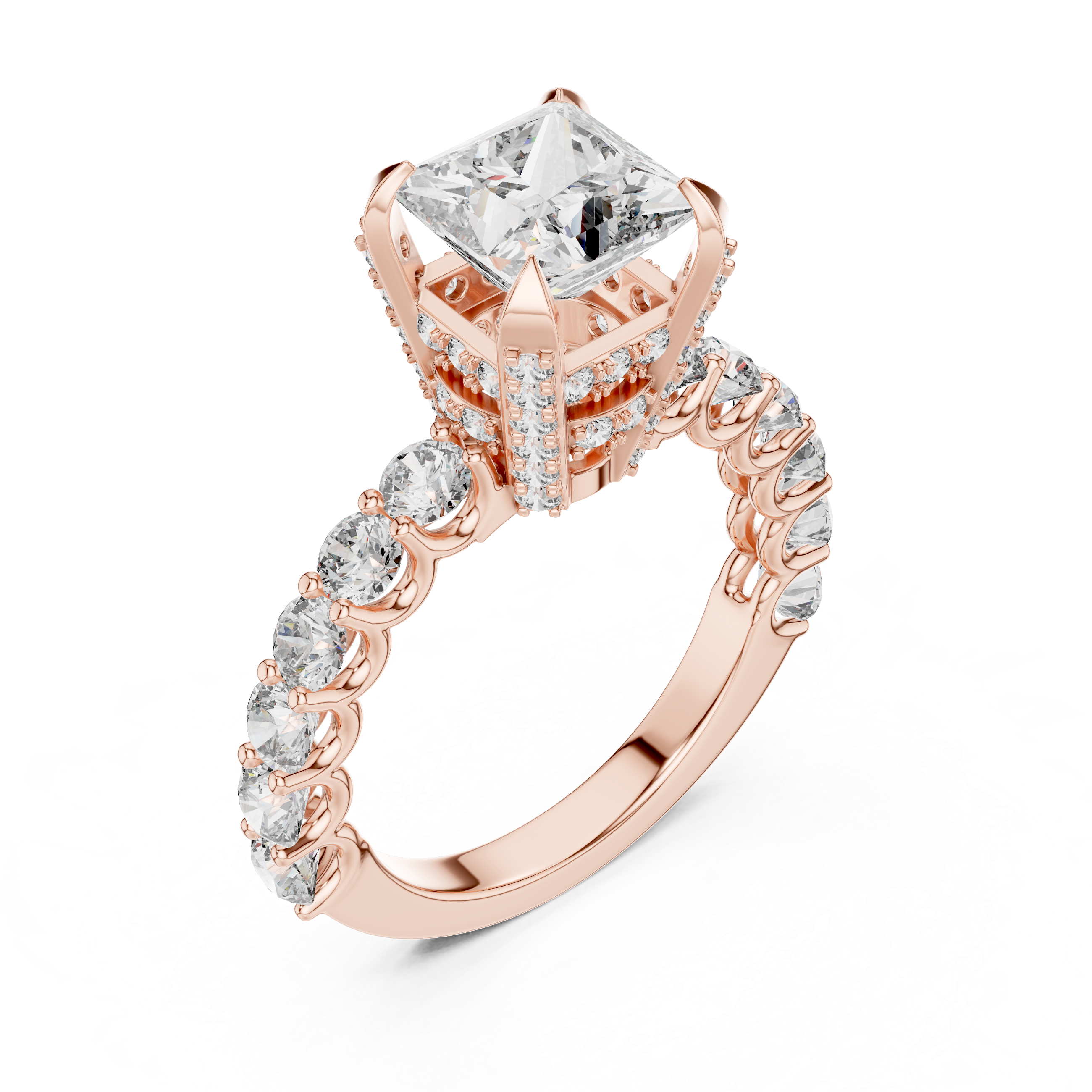 Princess Cut Diamond Ring with Pavé Band