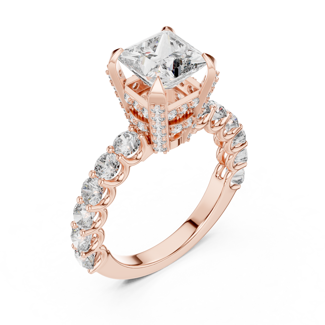 Princess Cut Diamond Ring with Pavé Band