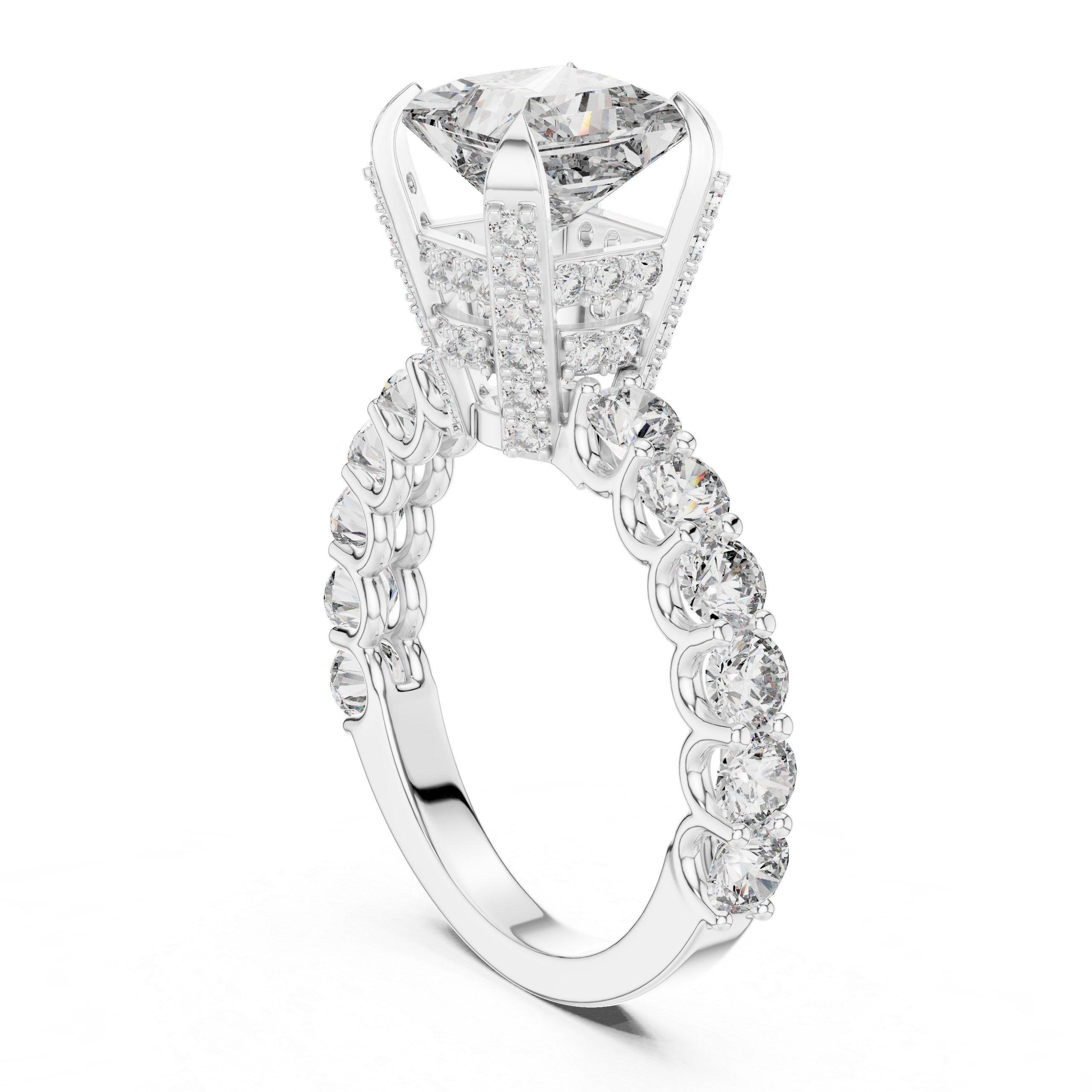Princess Cut Diamond Ring with Pavé Band