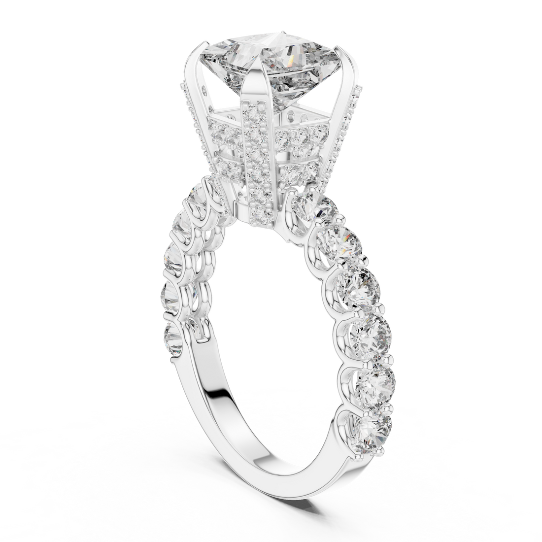 Princess Cut Diamond Ring with Pavé Band