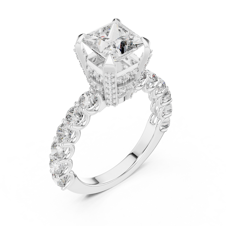 Princess Cut Diamond Ring with Pavé Band