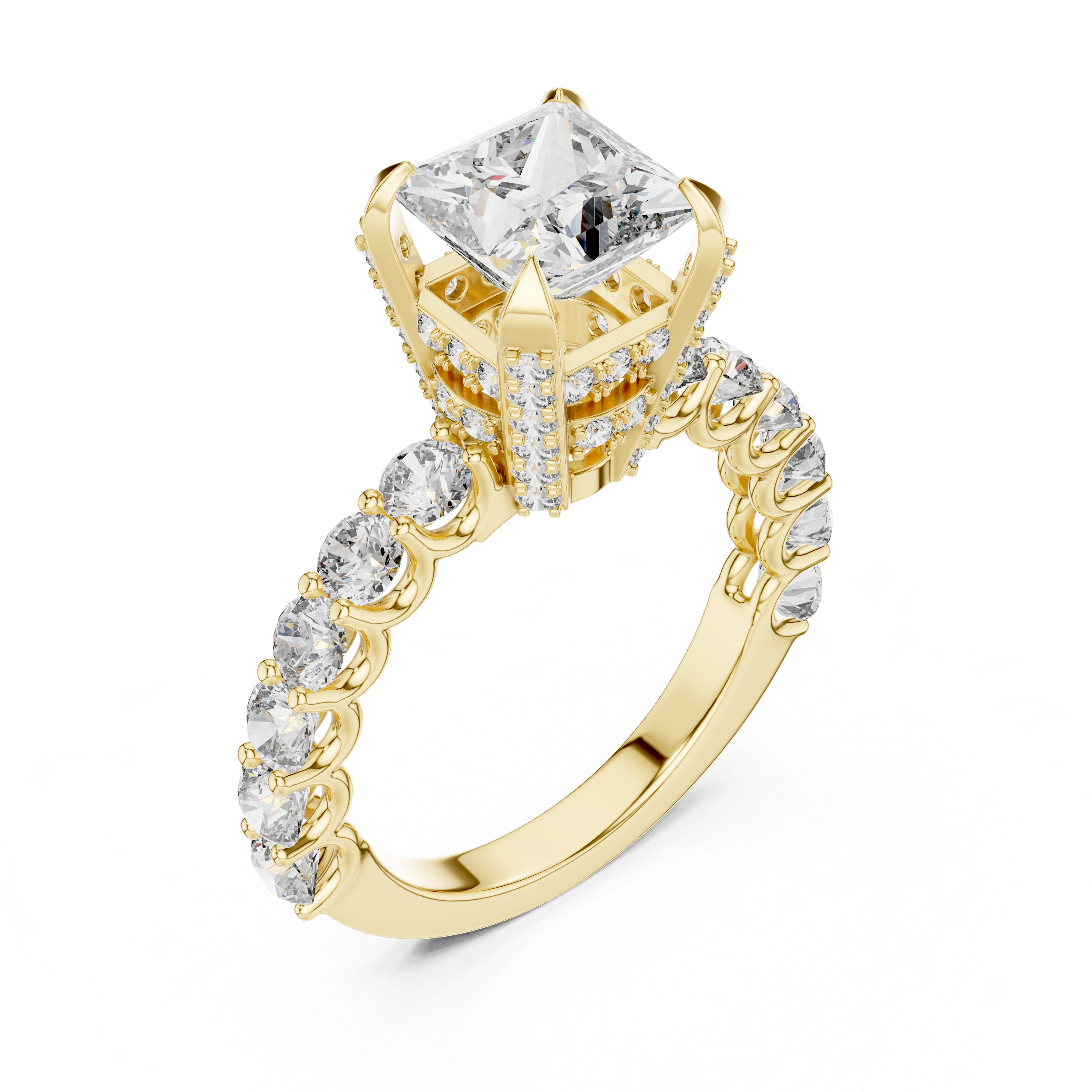 Princess Cut Diamond Ring with Pavé Band