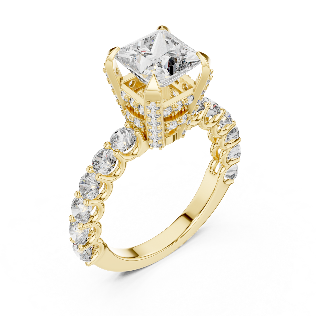 Princess Cut Diamond Ring with Pavé Band